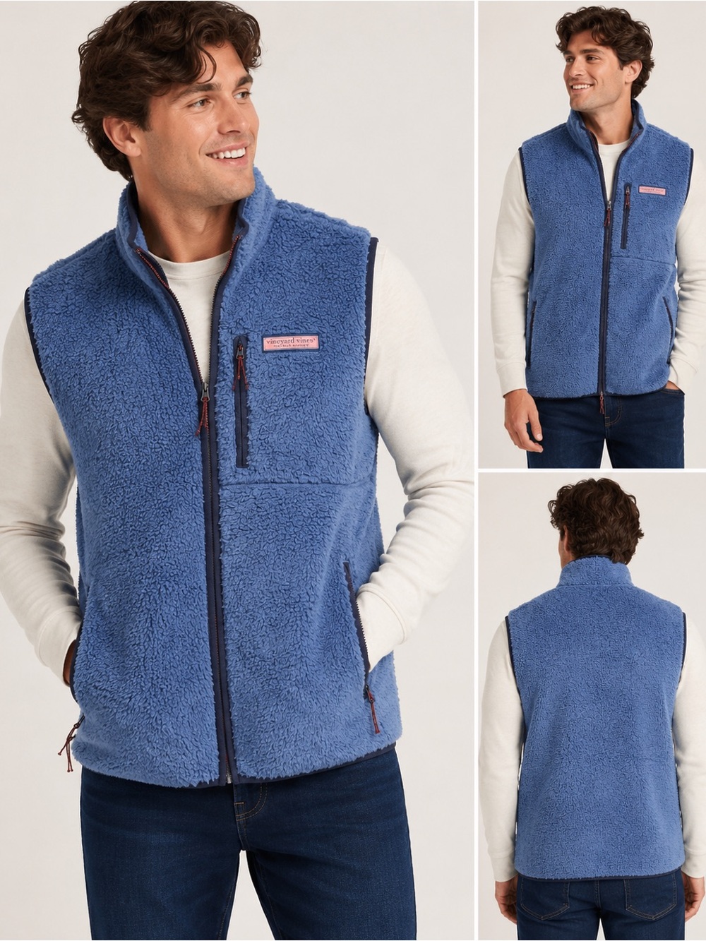 Vineyard Vines Men’s New England High Pile Fleece Vest Moonshine Blue NWT - L